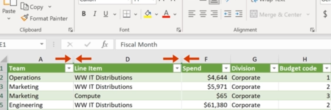 Hidden column indicator in Excel