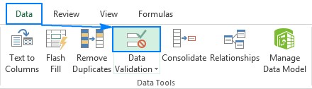 Data Validation menu in Excel