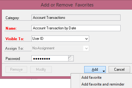 Add or remove favourites in Dynamics GP