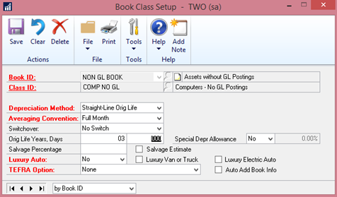 Book class setup in Dynamics GP