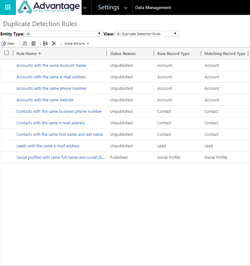 Duplicate detection rules in Dynamics 365