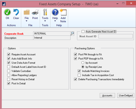 Fixed assets company setup in Dynamics GP