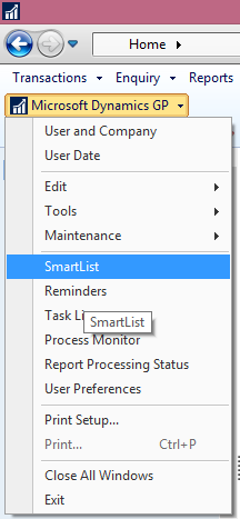 How to access a smartlist in Dynamics GP