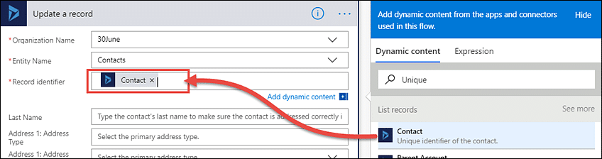 How to add the contact in Microsoft Flow