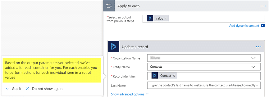 How to apply to each in Microsoft Flow