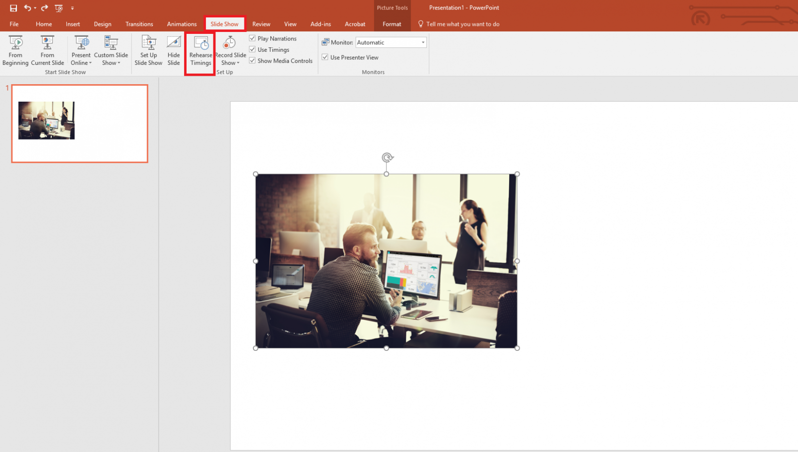How to rehearse timings in slideshow tab in PowerPoint