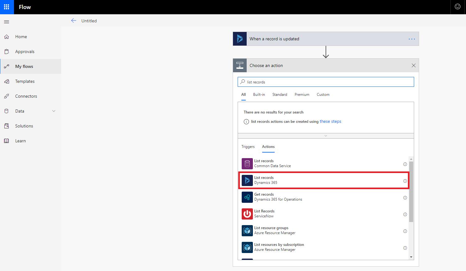 How to select list records in Microsoft Flow