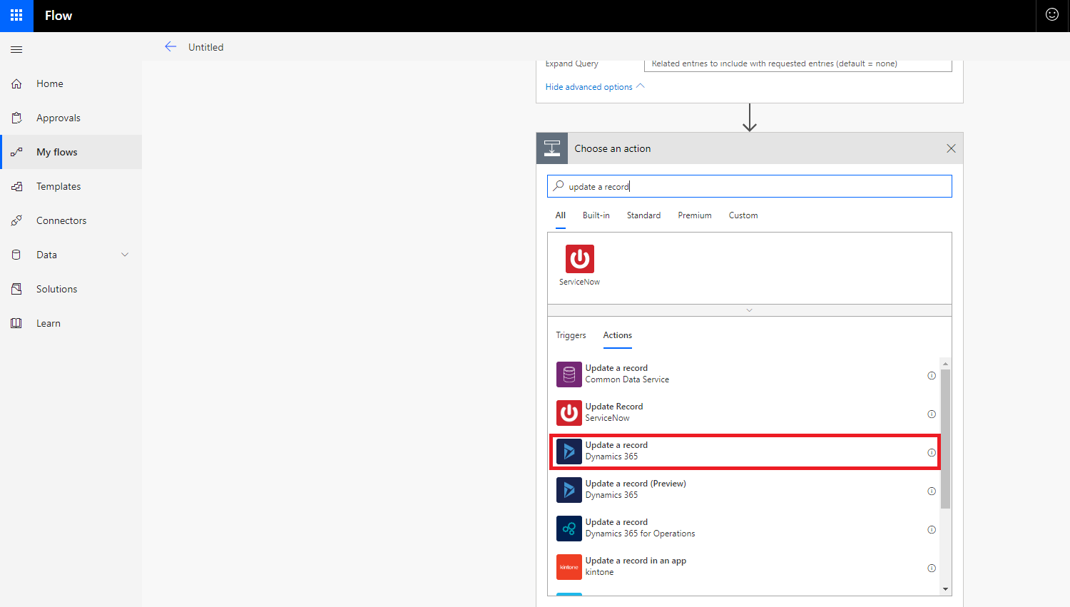 How to update a record in Microsoft Flow