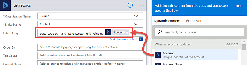How to use filter query box in Microsoft Flow