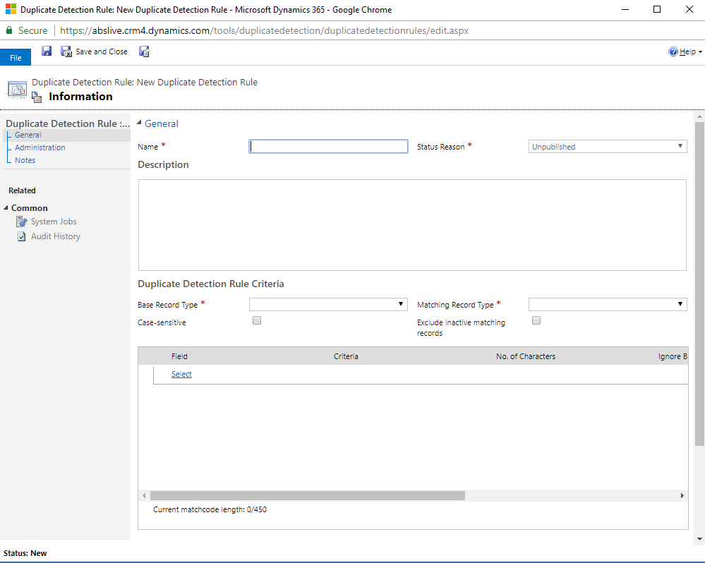 New duplicate detection rule in Dynamics 365