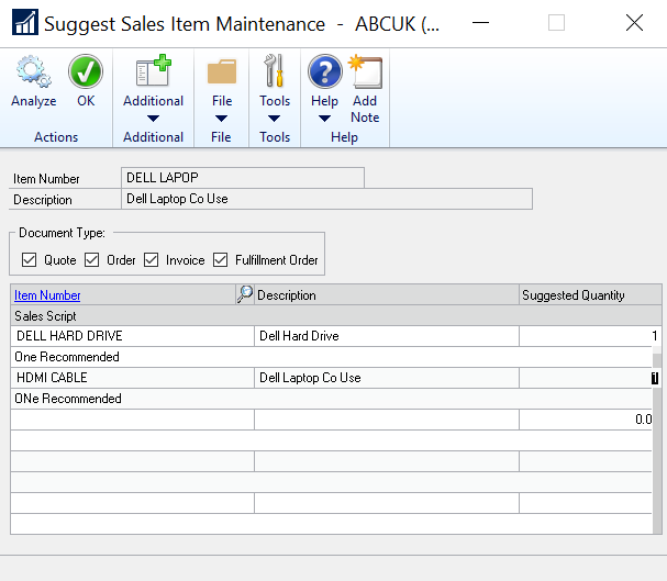 Sales script in item maintenance window in Dynamics GP