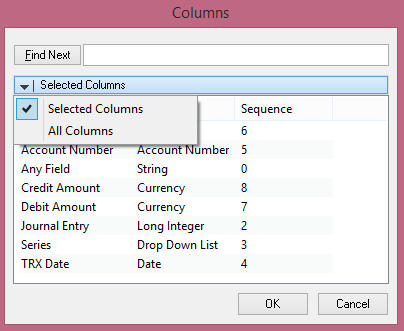 Selected columns in Dynamics GP