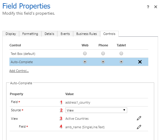 Setting up auto complete in Dynamics 365