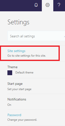 Site settings in Microsoft SharePoint
