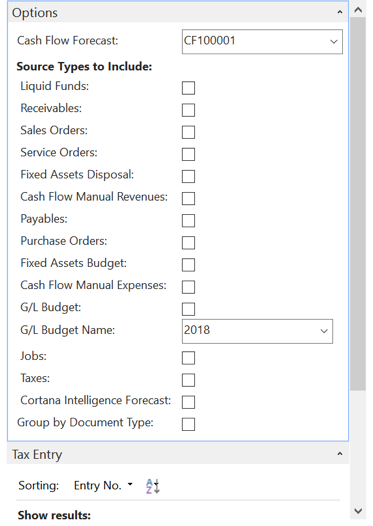 Source types to include in the cash flow forecasts in Dynamics NAV