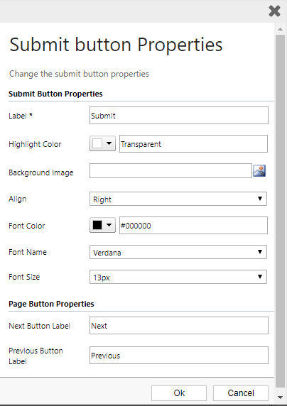 Submit button properties
