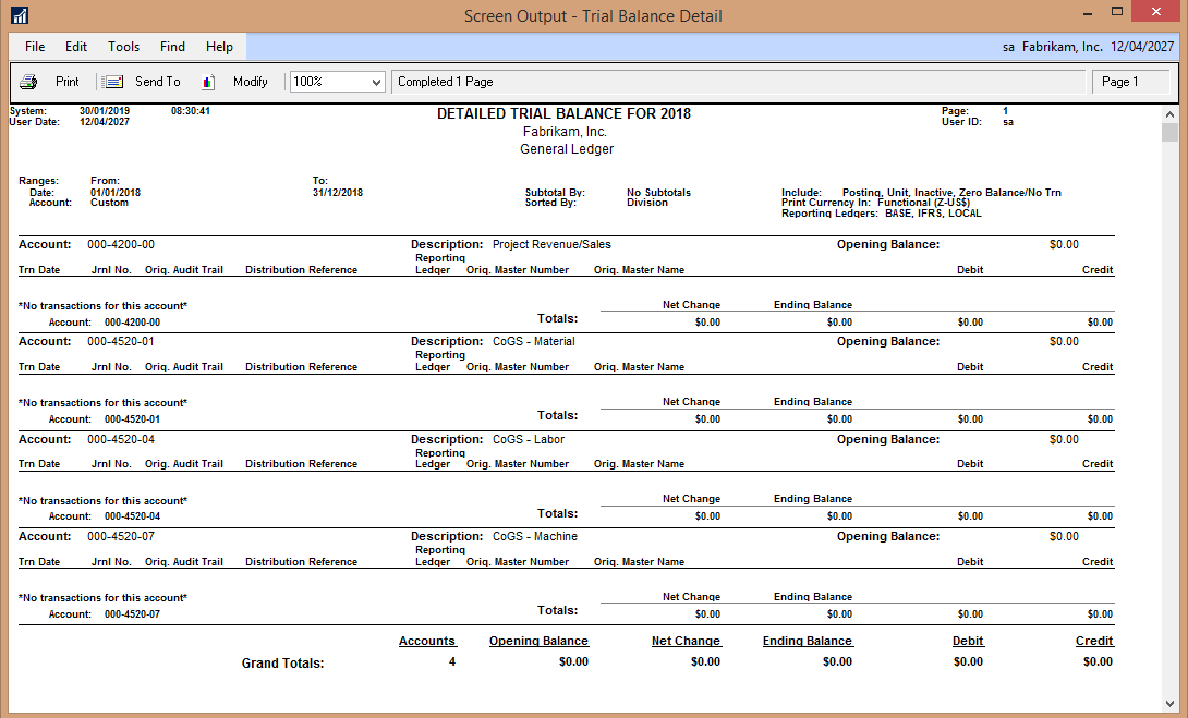 Trial balance detail in Dynamics GP