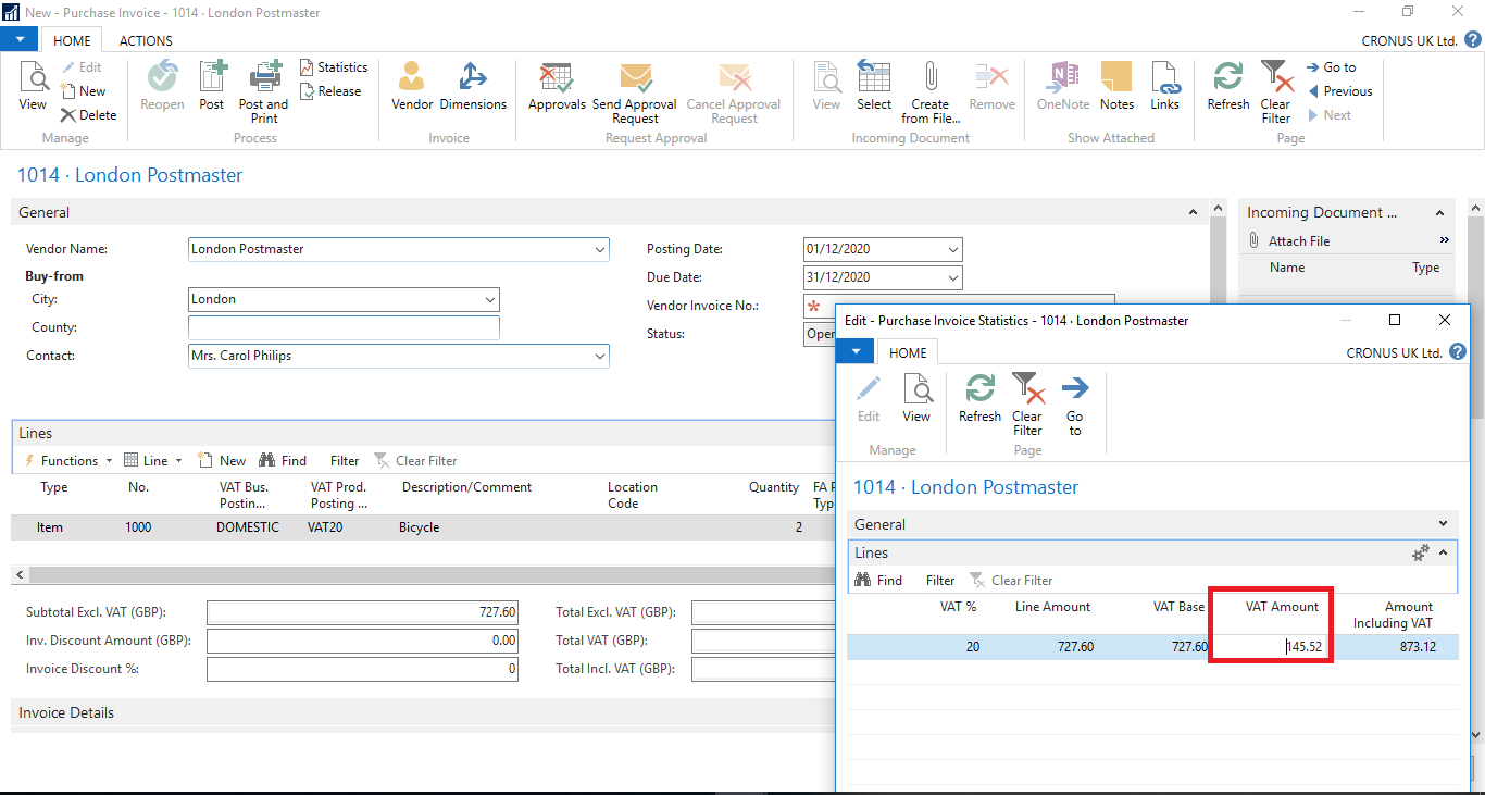 Updating VAT amount field in Dynamics NAV